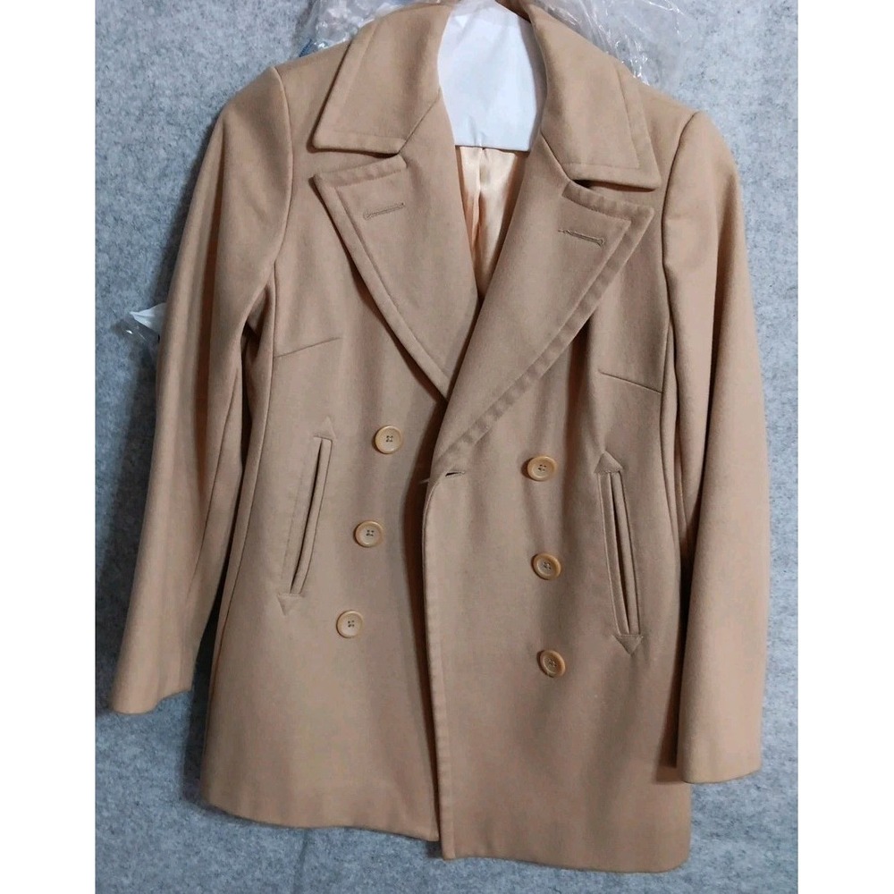 Banana Republic S Womens 80% Wool Double Breasted Peacoat Camel Dry Cleaned EUC